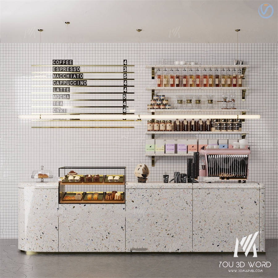 Nordic coffee shop bar counter 3d model